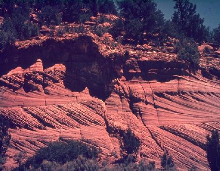 Cross-bedded sandstone with two minor faults, near Kanab, Utah.