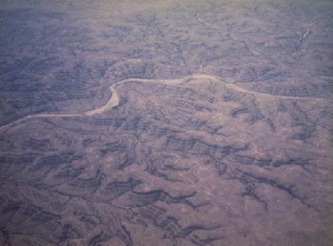 Aerial view of drainage pattern of Peacos River, Texas.