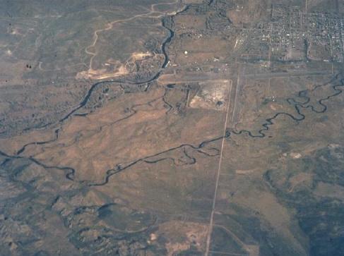 Aerial view of a river showing excellent oxbow development, New Gunisson, Colorado.