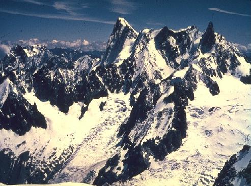 View of Red Needle Range from telecabine, Mount Blanc, Switzerland.