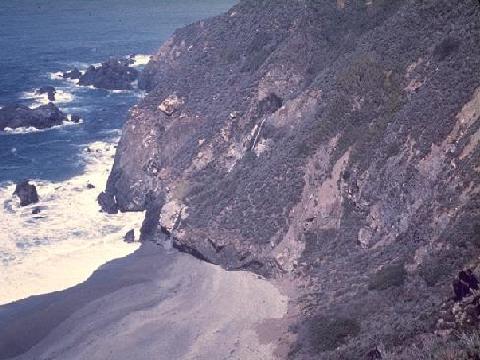 Sea cliff, hanging valley, and waterfall on Franciscan Series, California.
