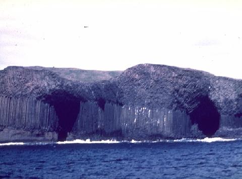 Fingal's Cave, a sea cut cave in a large basaltic lava flow, Scotland.