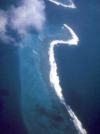 Submerged barrier reef and pass, offshore from Noumea, New Caledonia.