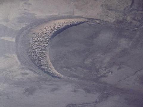 Aerial view of a large barchan in Northen Peru.